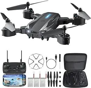 Hilldow Drone with 1080P Camera for Adults and Kids, Foldable FPV Remote Control Quadcopter with Headless Mode, Gestures Selfie, Altitude Hold, One Key Start, 3D Flips, 3 Batteries 40 Mins, Best Gift