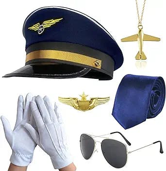 Gionforsy Pilot costume Accessories Set Airline Pilot Captain Costume Kit Pilot Accessories with Aviator Sunglasses Necktie