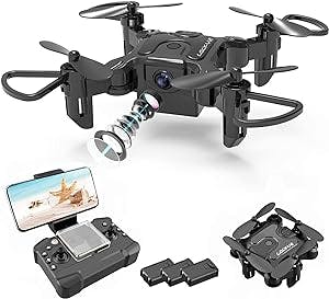 4DV2 Foldable Mini Drone with 720P Camera for Kids,FPV Video,Nano Portable Pocket RC Quadcopter Beginners Toys,3D Flip,Altitude Hold,Headless Mode,Trajectory Flight,3D Flips,3 Battery,Black