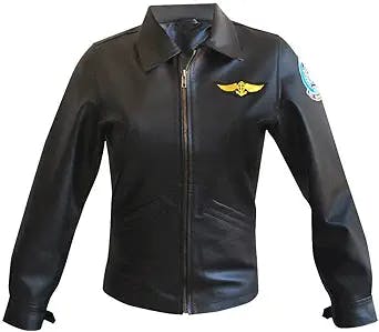 III-Fashions Womens Kelly McGillis Charlie Aviator Flight Gun Pilot Black Leather Jacket