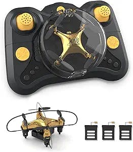 Holyton HT02 Golden Mini Drone for Adult Beginners and Kids, Portable RC Quadcopter with Auto Hovering, 3D Flip, 3 Speed Modes, Headless Mode and 3 Batteries, Emergency Stop, Gift for Boys Girls