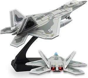 OTONOPI Fighter Jet Toy F-22 Raptor Fighter Bomber Aircraft Diecast Army Fighting Jet 1/100 Airplanes Model with Lights and Sounds for Kids