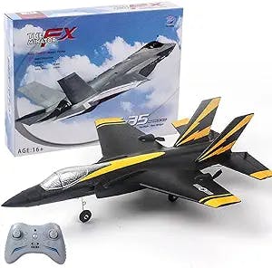 ZUSTER F35 Remote Control Stunting Fixed Wing Fighter Airplane Plane Toy, 4CH RC Fighter Model 3-axis Gyroscope, Electric Aircraft Toy Gift for Adult Kid (RTF Version/Black)