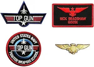 Goose Nick Navy Fighter Costume Iron on Patch (4pc with Pilot Aviator Wings Pin)