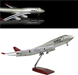 24-Hours 18” 1:130 Scale Airplane Model American Northwest 747 Plane Model with LED Light(Touch or Sound Control) for Decoration or Gift