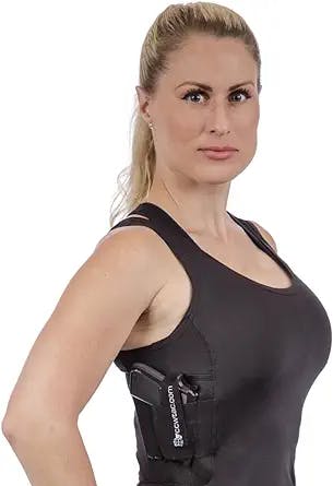 CCW Tactical Holster Shirt Tank Top Concealed Carry & Workout, Moisture Wicking, Right/Left, Black