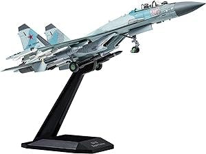 HANGHANG 1/100 Scale SU-35 Attack Plane Metal Fighter Military Model Fairchild Republic Diecast Plane Model for Gifts Blue