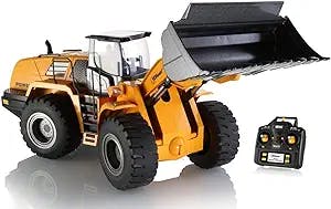 Top Race 10 Channel Full Functional Remote Control Front Loader Construction Tractor, Full Metal Bulldozer Toy Can Dig up to 3.5 Lbs, 1:14 Scale, Remote Control Construction Vehicles TR-213