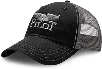 Richardson Trucker Mesh Hat Pilot Wings Insignia Embroidery Cotton Dad Hats for Men & Women Snapback Black Charcoal