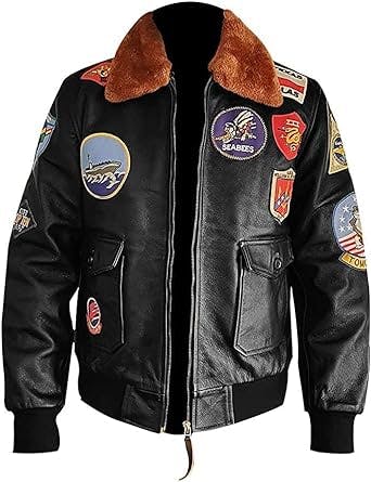 Men’s Tom Cruise Top Aviator G1 Flight Air Force Gun Patches Real Leather/cotton brown/Black/Green Bomber Jacket