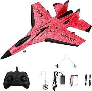New Remote Control Wireless Airplane Toy, 2.4 GHZ 2 Channels Remote Control Aircraft, SU-35 Rc Remote Control Airplane for Beginners,Outdoor Foam RC Airplane for Kids (Red)