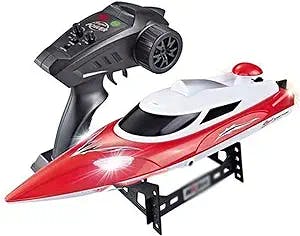 KSDCDF RC Boats,Speed Remote Control Boat for Pools and Lakes,2.4Ghz Racing Boats with LED Lights,Capsize Recovery,Overdistance Alert,LCD (Color : A)