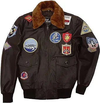 JILDISH Mens Leather Tom Cruise USAAF G1 Maverick Aviator Pilot Removable Fur Collar Bomber Jacket