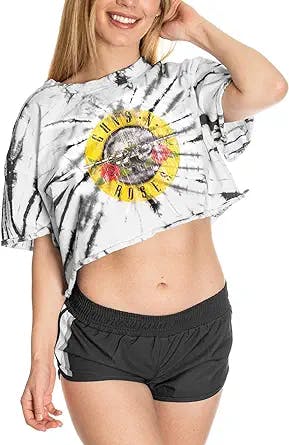 Calhoun Guns N Roses Distressed Bullet Logo Womens Oversize Drop Shoulder Crop Tie Dye T-Shirt