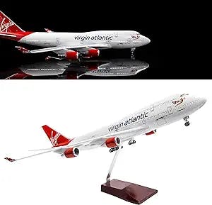 24-Hours 18” 1:130 Scale Model Jet British Airways Virgin B747 Model Planes Kits Display Die-cast Airplane with LED Light(Touch or Sound Control)