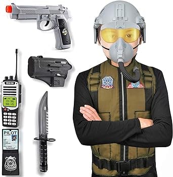 Liberty Imports Kids Jet Fighter Air Pilot Costume Deluxe Dress Up Role Play Set with Helmet, Toy Gun, Accessories (9 Pcs)