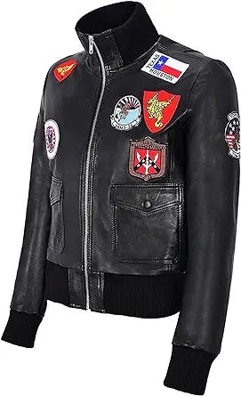 Women’s Fashion Top Gun Bomber Jet Fighter Air Force Pilot Original Sheepskin Leather Jacket For Women - AS/NZ-721901011