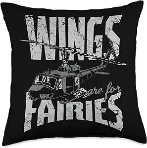 Plane Aviation Propeller Helicopter Pilot Gift Wings are for Fairies Helicopter Aircraft Airplane Aviation Throw Pillow, 18x18, Multicolor