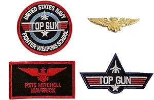 Pete Mitchell Navy Fighter Hook Patch (4pc with Pilot Aviator Wings Pin)