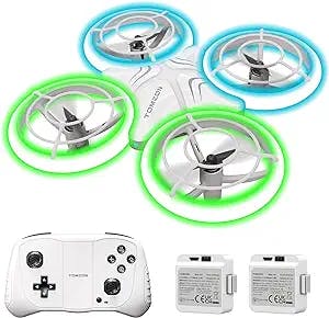 TOMZON A34 Drone for Kids with Green and Blue LED Lights, RC Mini Drone with Altitude Hold, 3D Flip, Headless Mode and 3 Speeds, Quadcopter with 5 Light Modes, 2 Batteries, Toy Gift for Boys and Girls