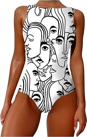 Swimming Suit for Women Abstract Swimwear One Women Straps Backless High Neck Wide Print Piece Swimwears Tankinis