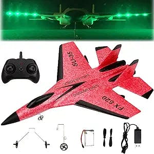 Tundperat New Remote Control Wireless Airplane Toy, SU-35 rc Jet with USB Charger, Airplane Model Fighter rc Aircraft Toy (Red)