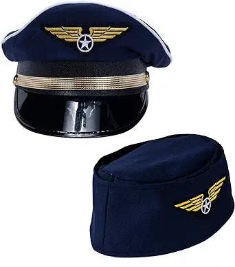 Tigerdoe Pilot Hat - 2 Pack - Captain Pilot Hat - Pilot and Flight Attendant Costume - Couples Costumes