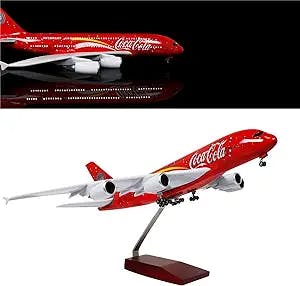 24-Hours 18" 1:160 Scale Model Airplane COCA Airbus 380 Planes Model Kits Diecast Airplane for Adults with LED Light(Touch or Sound Control)