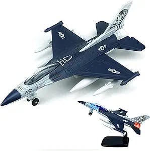 F16 Fighter Jet, Diecast Airplane Toy Metal Pull Back Airplane with Flashing Lights and Sounds, Military Fighter Airforce Airplane Model for Kids 3-12 Years Old Boys (Holder Included)