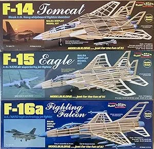Three 4th Generation U.S. Fighter Jet Balsa Wood Model Airplanes