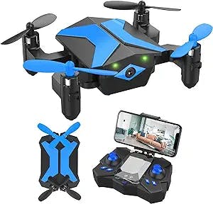 Mini Drone with Camera - Drones for Kids Beginners , RC Quadcopter with App FPV Video, Voice Control, Altitude Hold, Headless Mode, Trajectory Flight, Foldable Kids Drone, Boys Gifts Girls Toys-Blue
