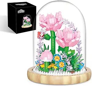 ZYLEGEN Carnation Bouquets Building Toy with Glass Dome,Creative Project for Home Décor,Botanical Collection Idea Gifts for Mom Her Lover Women(624Pcs)
