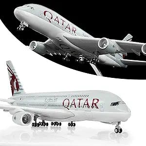 Lose Fun Park 1:160 Scale Large Model Airplane Qatar A380 Plane Models Diecast Airplanes with LED Light for Collection or Gift