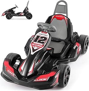 ELEMARA Electric Go Kart for Kids, 12V 2WD Battery Powered Ride On Cars with Parent Remote Control for Boys Girls,Vehicle Toy Gift with Adjustable Seat,Safety Belt,USB Port,Horn,Black