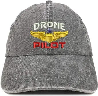 Trendy Apparel Shop Drone Pilot Aviation Wing Embroidered Cotton Adjustable Washed Cap
