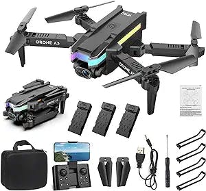 A3 Drone with Dual 4K HD Camera, WIFI FPV Real-Time Transmission, Auto Return, Follow Me, Headless Mode, 3D Flips, Remote Controller Video Extended with Backpack & Accessories Kit
