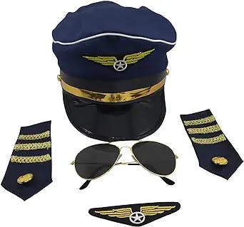 Nicky Bigs Novelties Airline Pilot Costume Accessory Set, Blue Gold, One Size