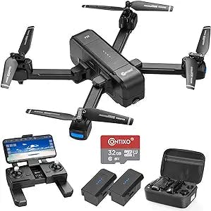 Contixo 4K GPS Quadcopter Drone with HD FPV Camera Live Video for Adults, Kids, Beginners, 4K FHD Gimbal Camera, Gesture Control, GPS Auto Return, Follow Me, 32 GB SD Card, Custom Case & 2 Batteries