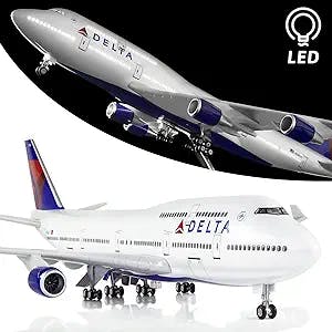 Lose Fun Park 1:130 Scale Large Airplane Model Delta Boeing 747 with LED Light and 1:300 Delta Model for Collection or Gift