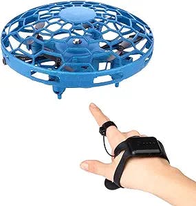 CANOPUS Hand Drone for Kids, Wrist Watch Remote Control, Blue UFO-Type Mini Drone with USB Cable, Drone with 360° Rotating Capability and LED Lights, Great Gift for Boy and Girl Kids or Adults