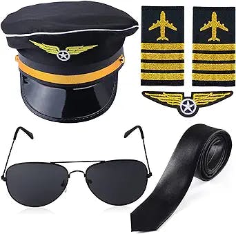 Yewong Airline Pilot Captain Hat Pilot Costume Accessory with Sunglasses Captain Halloween Party Cosplay Supplies