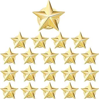Hicarer 20 Pieces 5 Point Star Badge Gold Lapel Pin for 4th of July Memorial Day Veterans Day Independence Day Labor Day Theme Party Favor Costume Decorations (0.63 inch)