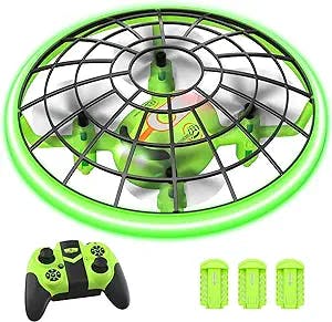 Drone Toys for Kids, Cool Gifts for Boys and Girls, Mini Drone with Green LED Light, RC Drone with 3D Flips, Headless Mode, Altitude Hold and 3 Batteries, Propellers Full Protect for Beginners