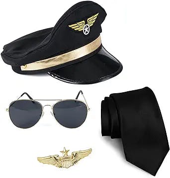 Tigerdoe Pilot Costume - 4 Piece Set for Adults and Teens Captain Accessories