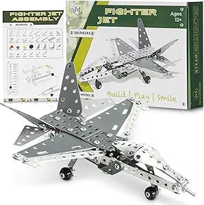 MALUVRIAN Erector Set Fighter Jet for Boys - Girls | Metal Model Airplane Kit for Adults Teens and Advanced Kids | Stem Toy | Educational and Engineering | 158 pcs
