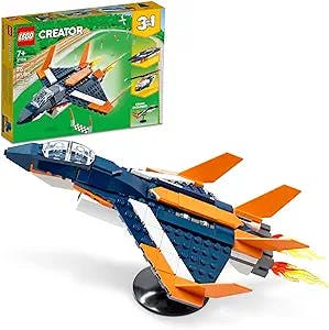 LEGO Creator 3in1 Supersonic Jet Plane to Helicopter to Speed Boat Toy Set 31126, Buildable Vehicle Models for Kids, Boys and Girls 7 Plus Years Old