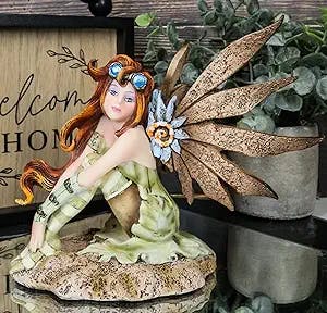 Ebros Gift Amy Brown 'Thinking of You' Steampunk Aviator Pilot Fairy with Mechanical Wings Figurine Whimsical Faerie Garden Sculpture Collectible