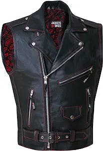 Men's Classic Cowhide Leather Motorcycle Biker Vest Concealed Carry Gun Pockets Stylish Vintage Club Riding Cruiser Touring Fashion Vest Paisley Red 3XL