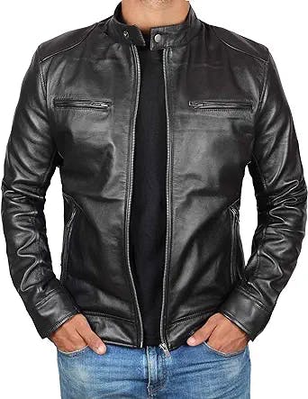 Blingsoul Genuine Black Leather Jacket Men - Real Lambskin Motorcycle Mens Leather Jackets
