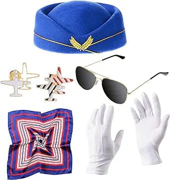 Dorhui Flight Attendant Costume Accessories women’s Stewardess Costume with Flight Attendant Hat, Pin, Cosplay